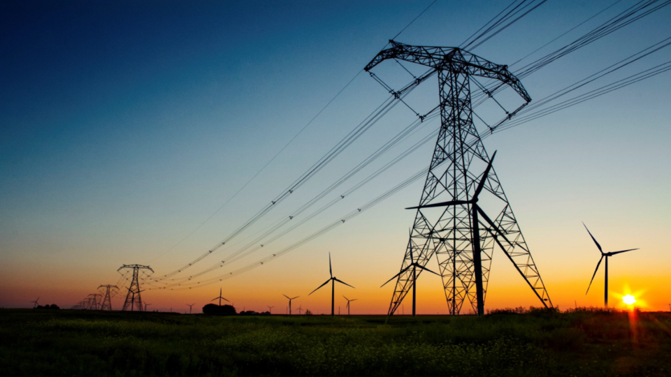 Transmission lines carry energy generated by a wind farm onto the grid.
(Photo: Public Service Co. of Oklahoma)