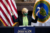 FILE - In this May 3, 2021, file photo Energy Secretary Jennifer Granholm speaks during a roundtable discussion at Howard University in Washington. (Stefani Reynolds/Pool via AP, File)