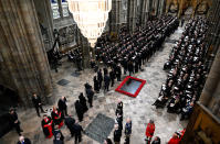 <p>Guests arrive for the State Funeral of Queen Elizabeth II at Westminster Abbey on Sept. 19, 2022 in London, England. Elizabeth Alexandra Mary Windsor was born in Bruton Street, Mayfair, London on April 21, 1926. She married Prince Philip in 1947 and ascended the throne of the United Kingdom and Commonwealth on Feb. 6, 1952 after the death of her Father, King George VI. Queen Elizabeth II died at Balmoral Castle in Scotland on Sept. 8, 2022, and is succeeded by her eldest son, King Charles III. (Photo by Gareth Cattermole/Getty Images)</p> 