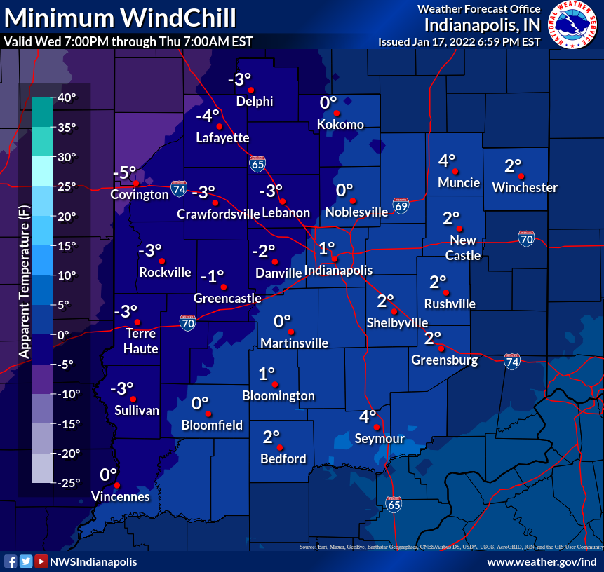 Meteorologists said a cold front is expected to drop wind chills to the single, and in some places negative, digits beginning Wednesday, Jan. 19, 2022.