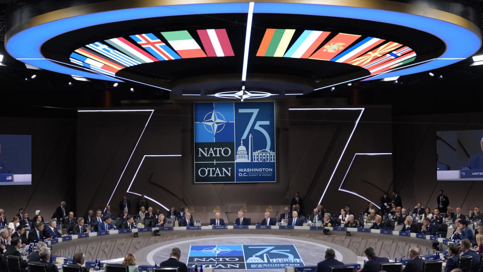 President Joe Biden speaks during the opening session of the NATO Summit, Wednesday, July 10, 2024, in Washington. (AP Photo/Evan Vucci)