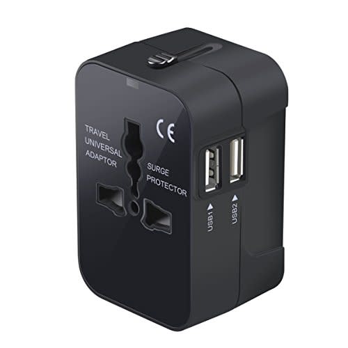 MINGTONG Travel Adapter, Worldwide All in One Universal Travel Adaptor Wall AC Power Plug Adapter Wall Charger with Dual USB Charging Ports for USA EU UK AUS Cell Phone Laptop (AMAZON)