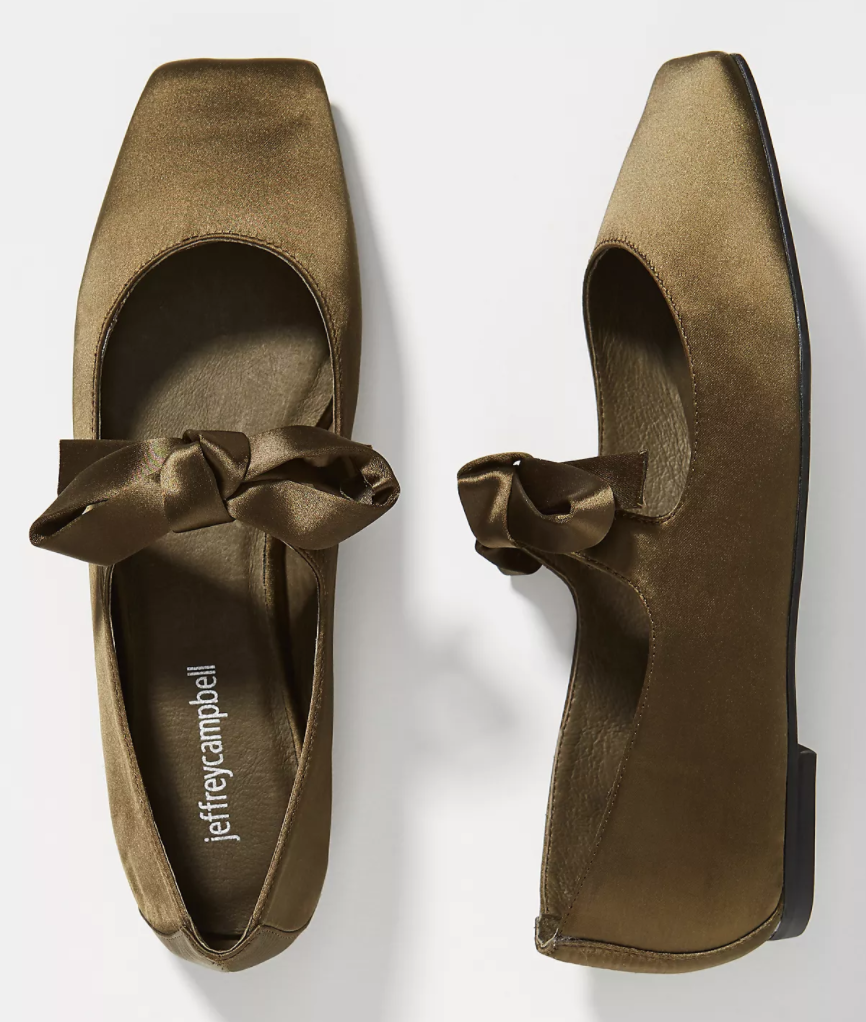 Jeffrey Campbell Bow Square-Toed Flats in Olive