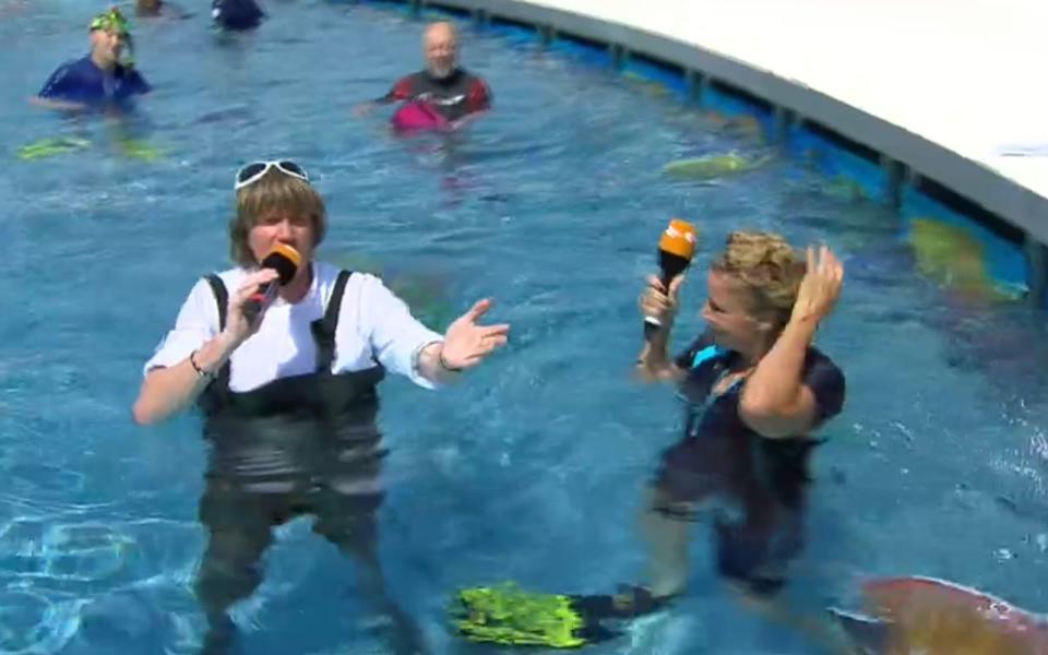 Am Ende landeten alle im Pool und erholten sich von der Show.  (Bild: ZDF)