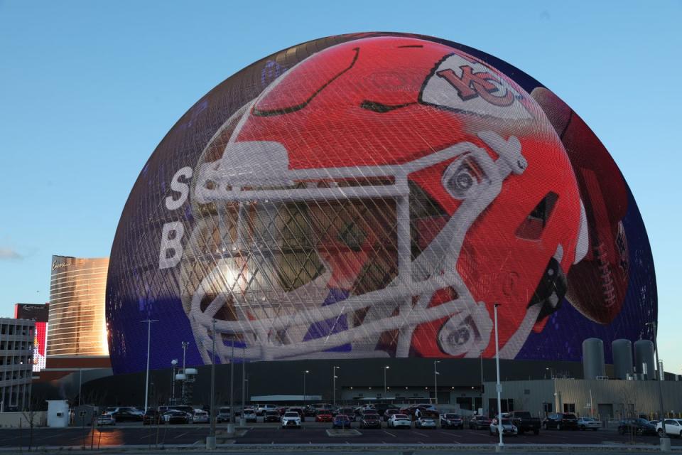 The Sphere on the Las Vegas Strip displays Super Bowl LVIII signage (Getty Images)