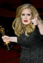 <p>Skyfall from Skyfall<br>Adele was one of the song-writing team accepting the Best Original Song statue. The British singer was overcome with emotion, almost forgetting to thank for partner and baby-daddy Simon Konecki in her acceptance speech.</p>