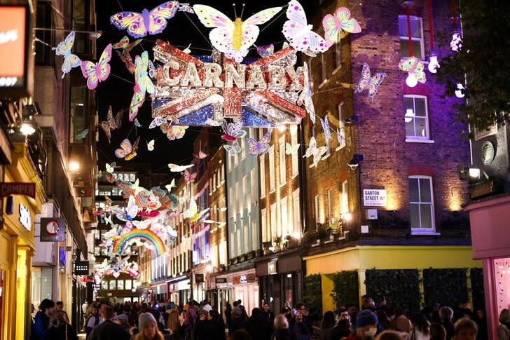 Carnaby Street is seen decorated during the 'Carnaby Christmas Kaleidoscope' installation in central London