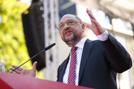 Social Democratic Party (SPD) Chancellor candidate Martin Schulz speaks during the final campaign rally in Aachen, Germany, September 23, 2017. REUTERS/Thilo Schmuelgen