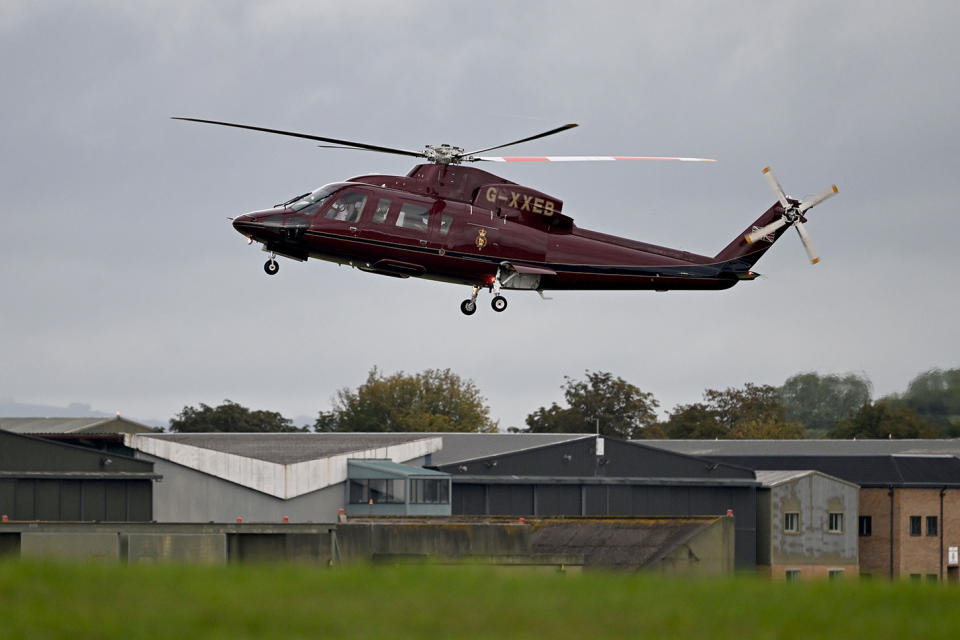 Princess Kate arrives at the Royal Naval Air Station Yeovilton in a helicopter