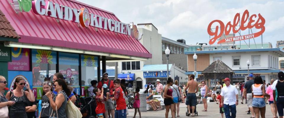 REHOBOTH BEACH, DELAWARE - JUL 1: Boardwalk at Rehoboth Beach in Delaware, as seen on July 1, 2017. It is a popular regional vacation destination.