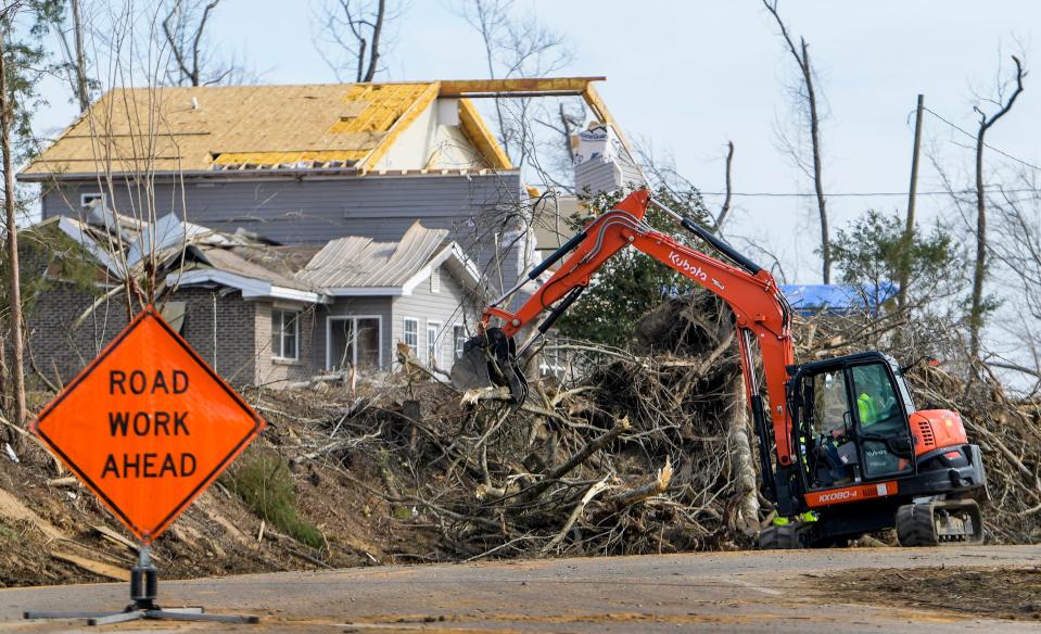 Debris cleanup continues, on Wednesday February 8, 2023, nearly a month after a fatal tornado hit Autauga County near Old Kingston, Ala.