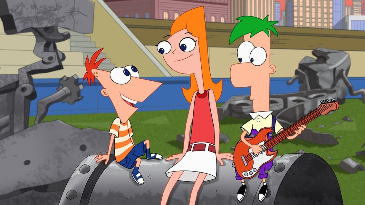  The titular characters Phineas and Ferb with their sister, Candace. . 