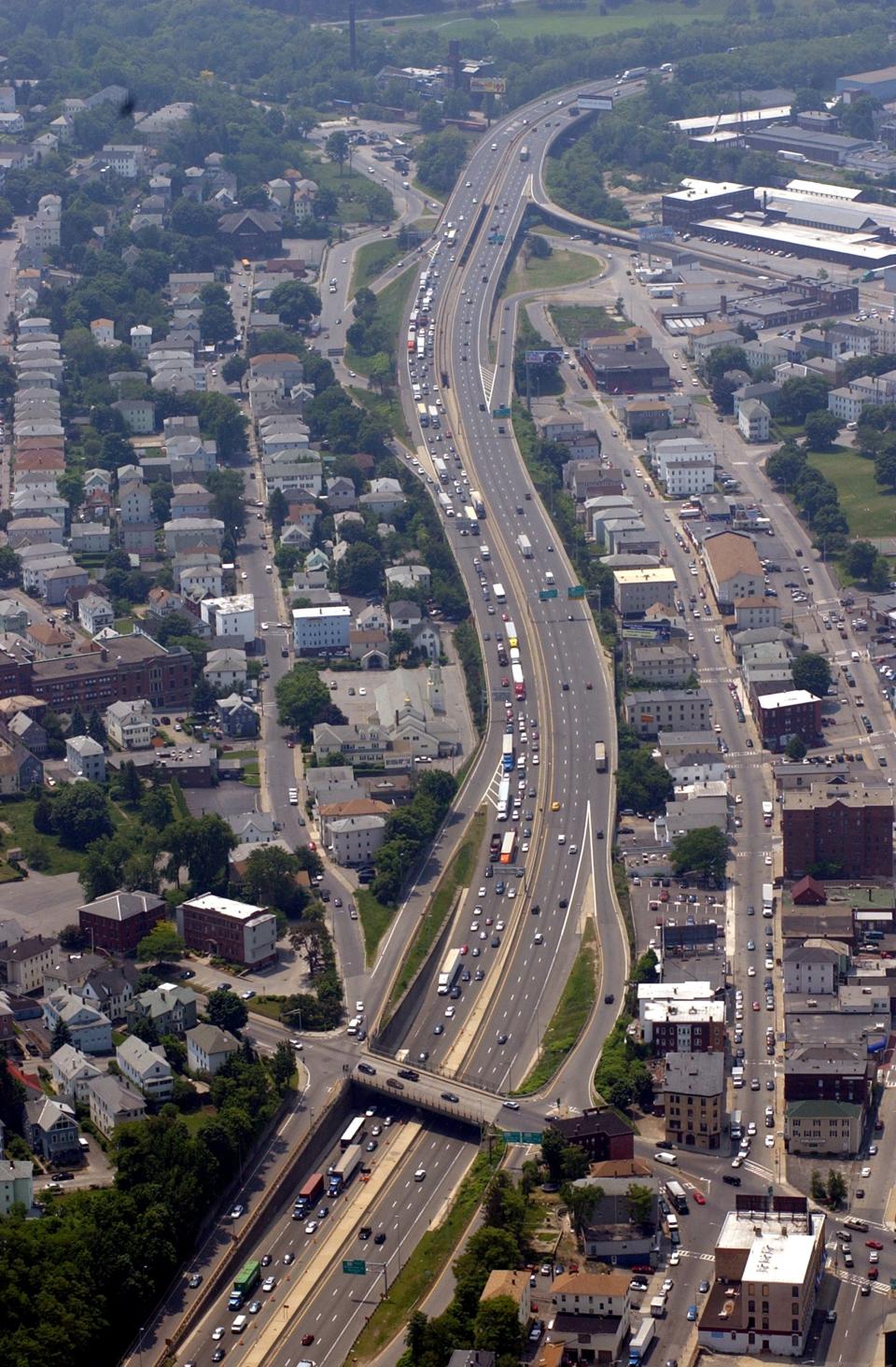 Interstate 290 looking westbound in a file photo; Kelley Square is at the bottom of the picture.