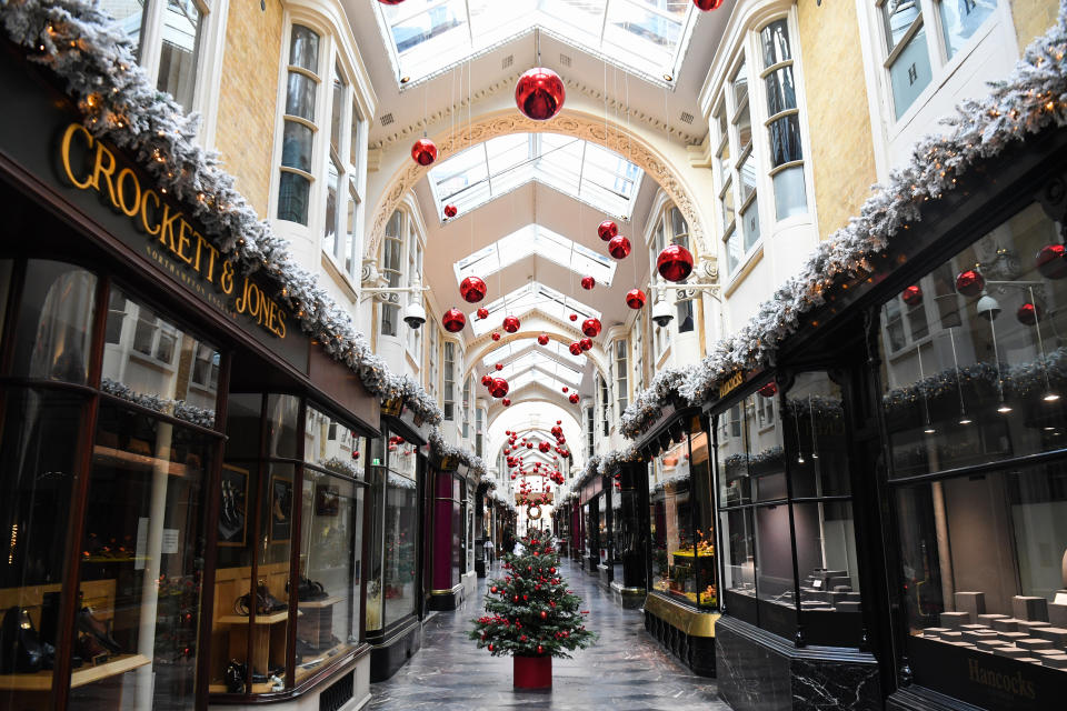 General view of a largely empty Burlington Arcade, in London, as most shops and businesses remain closed whilst England continues a four week national lockdown to curb the spread of coronavirus. (Photo by Kirsty O'Connor/PA Images via Getty Images)