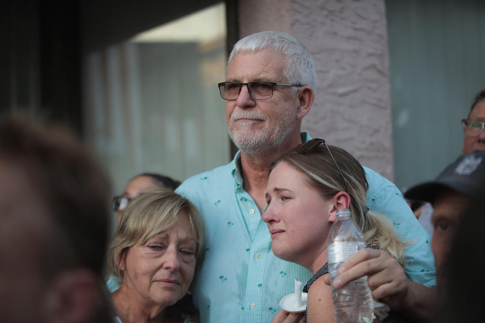 Family members of shooting victim Logan Turner attend a memorial service in the Oregon District after Connor Betts opened fire with a AR-15 style rifle killing nine people.