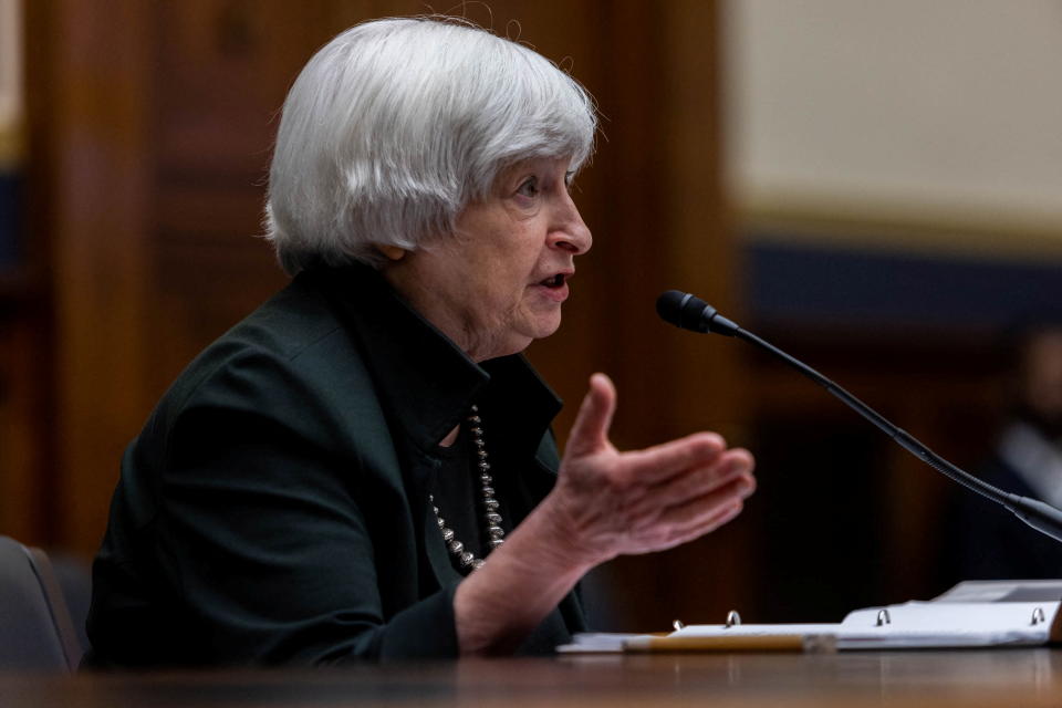 U.S. Treasury Secretary Janet Yellen testifies during a U.S. House Committee on Financial Services hearing on the Annual Report of the Financial Stability Oversight Council, on Capitol Hill in Washington, DC, U.S. May 12, 2022. Graeme Jennings/Pool via REUTERS