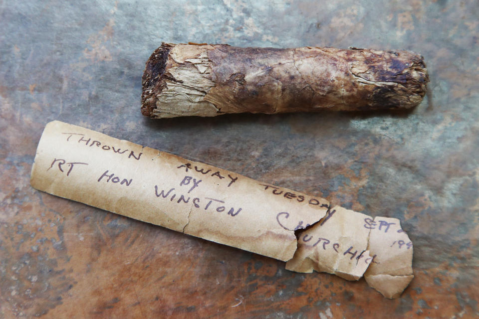 <p>A cigar butt discarded by Sir Winston Churchill which is being put up for auction at Bellmans, in Wisborough Green, West Sussex. The cigar butt, which was cast aside by the wartime leader in the 1940s and picked up by a policeman, is expected to fetch up to ??1,200 at auction. Picture date: Friday May 7, 2021.</p>
