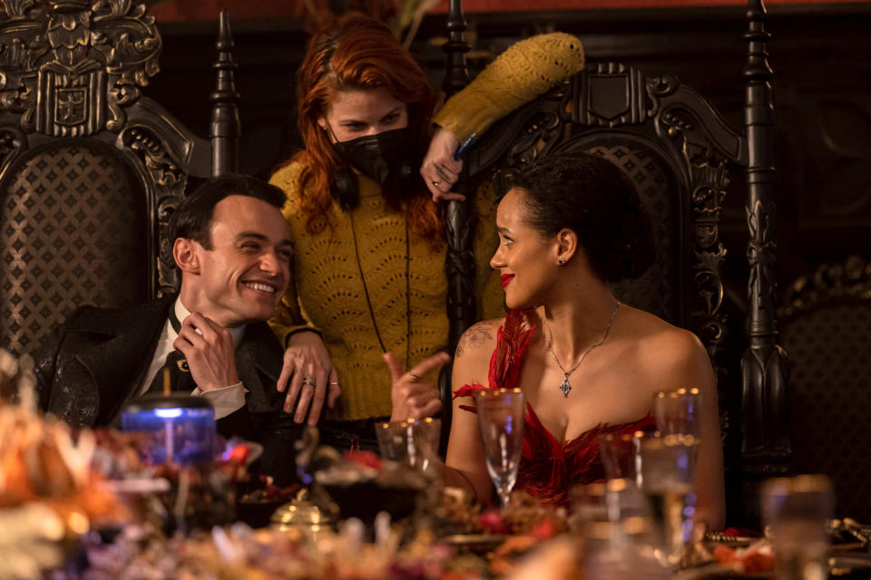 Thomas Doherty, Jessica M. Thompson and Nathalie Emmanuel on set of 