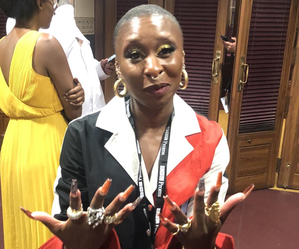 Cynthia Erivo shows of her power nails - Credit: Bamigboye/Deadline