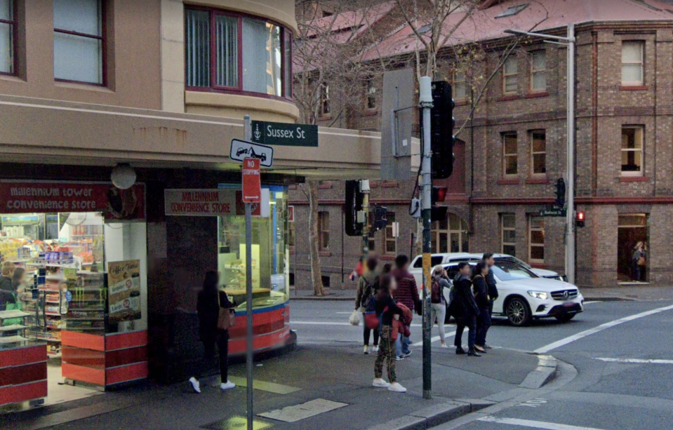 Emergency services were called to a hotel on Sydney's Sussex Street, following reports of a woman falling from a tenth floor balcony. Source: Google Maps 