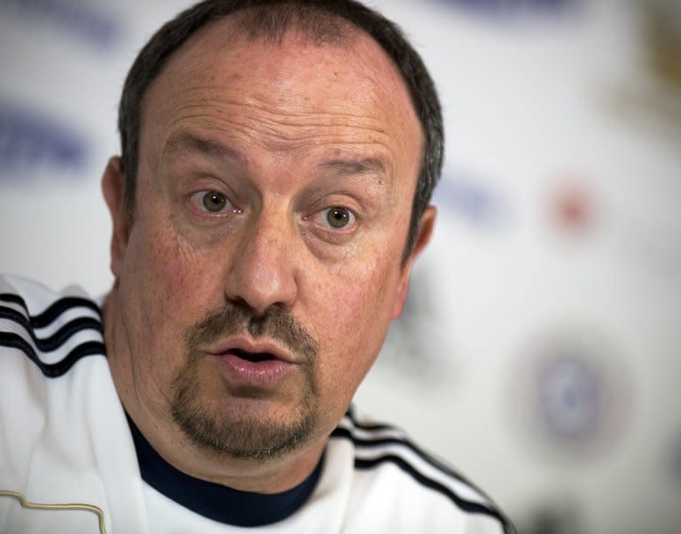 Chelsea's interim manager Rafael Benitez at a press conference at the club's training complex on December 18, 2012. Benitez has called on his Chelsea stars to erase the bitter memory of their Club World Cup final defeat defeat by moving closer to their first silverware of the season with victory over Leeds in the League Cup quarter-finals on Wednesday