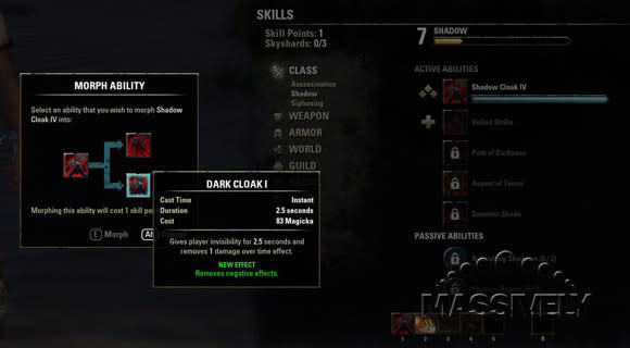Elder Scrolls Online Nightblade skill morph