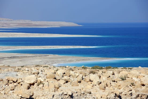 The Dead Sea shoreline near Ein Gedi, Israel, on February 8, 2014. More photos from the Dead Sea <a href="https://www.theatlantic.com/photo/2017/05/a-trip-to-the-dead-sea/527067/" rel="nofollow noopener" target="_blank" data-ylk="slk:here;elm:context_link;itc:0;sec:content-canvas" class="link ">here</a>. (Thomas Coex / AFP / Getty)