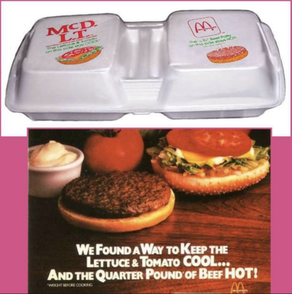 Poster for the McDLT, which "found a way to keep the lettuce and tomato cool...and the quarter pound of beef hot!"