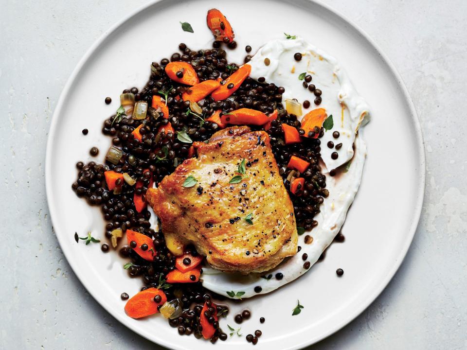 Roast Chicken with Lentils and Yogurt