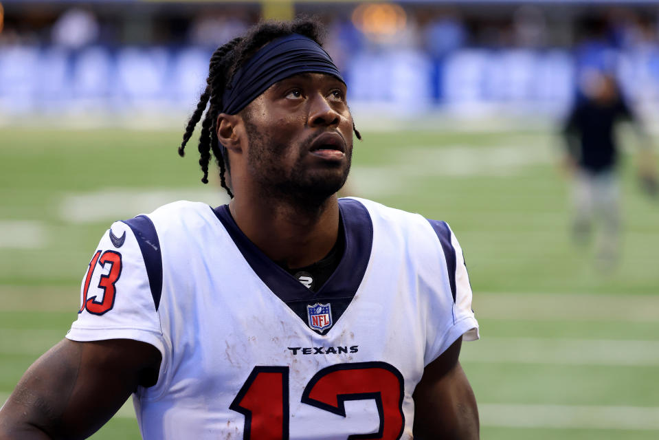 INDIANAPOLIS, INDIANA - OCTOBER 17: Brandin Cooks #13 of the Houston Texans walks off the field after a loss to the Indianapolis Colts at Lucas Oil Stadium on October 17, 2021 in Indianapolis, Indiana. (Photo by Justin Casterline/Getty Images)