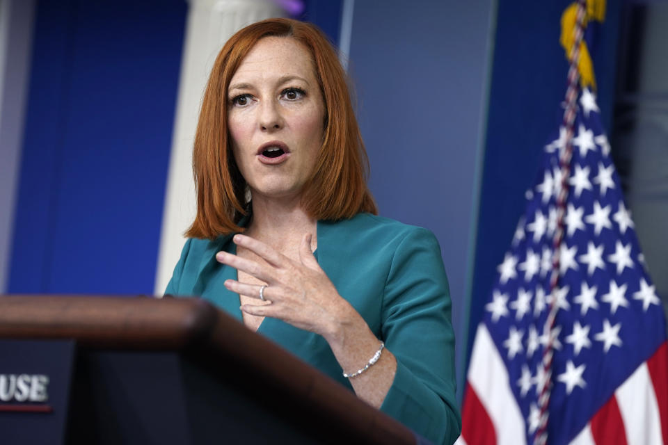 White House press secretary Jen Psaki speaks during a press briefing at the White House, Tuesday, May 25, 2021, in Washington. (AP Photo/Evan Vucci)