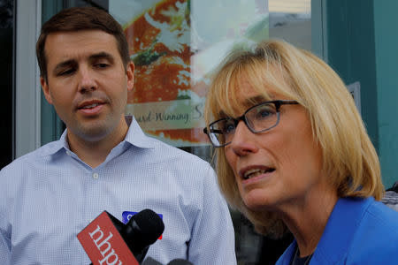 Democratic candidate for the U.S. Congress Chris Pappas and U.S. Senator Maggie Hassan (D-NH) speak to reporters ahead New Hampshire's primary election in Manchester, New Hampshire, U.S., September 10, 2018. REUTERS/Brian Snyder