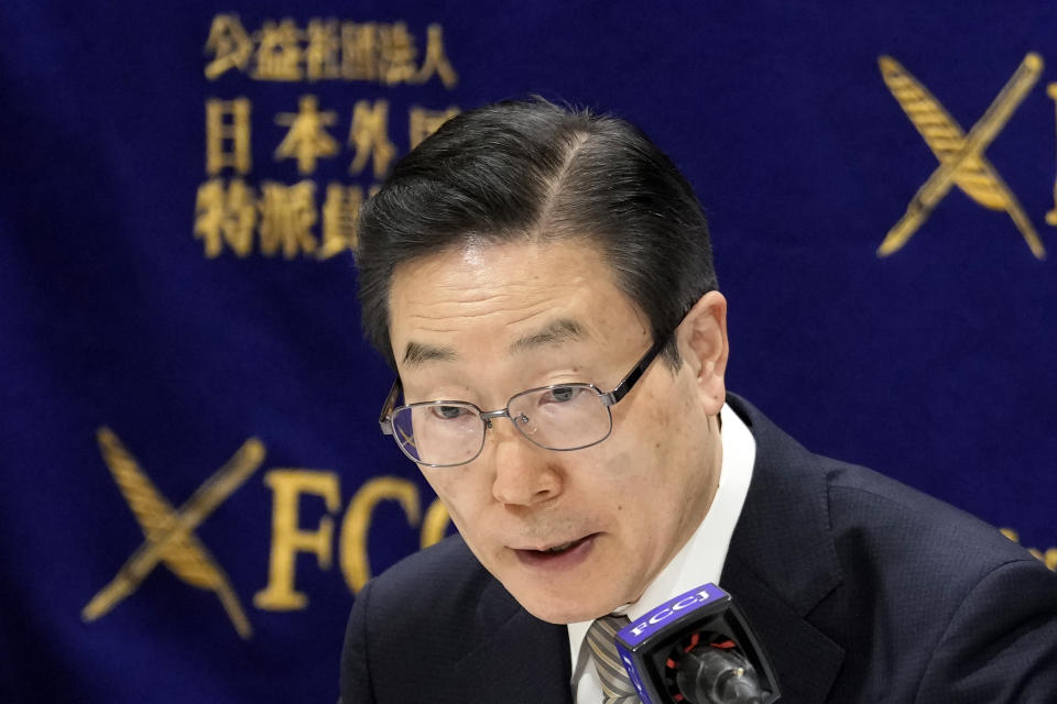 Tomihiro Tanaka, the President of Family Federation for World Peace and Unification speaks during a press conference Wednesday, Aug. 10, 2022, in Tokyo. Tanaka denied any “political interference” with specific political parties and said Prime Minister Kishida’s call for his party members to distance themselves from the church was “regrettable.” Kishida reshuffled his Cabinet on Wednesday in an apparent bid to distance his administration from the Unification Church, whose ties to the assassinated leader Shinzo Abe and senior ruling party leadership caused a major drop in approval ratings. (AP Photo/Eugene Hoshiko)