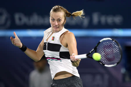 Tennis - WTA Premier 5 - Dubai Tennis Championships - Dubai Duty Free Tennis Stadium, Dubai, United Arab Emirates - February 23, 2019 Czech Republic's Petra Kvitova in action during the final against Switzerland's Belinda Bencic REUTERS/Ahmed Jadallah