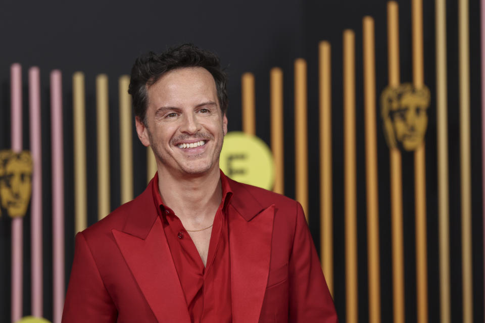 Andrew Scott poses for photographers upon arrival at the 77th British Academy Film Awards, BAFTA's, in London, Sunday, Feb. 18, 2024. (Photo by Vianney Le Caer/Invision/AP)