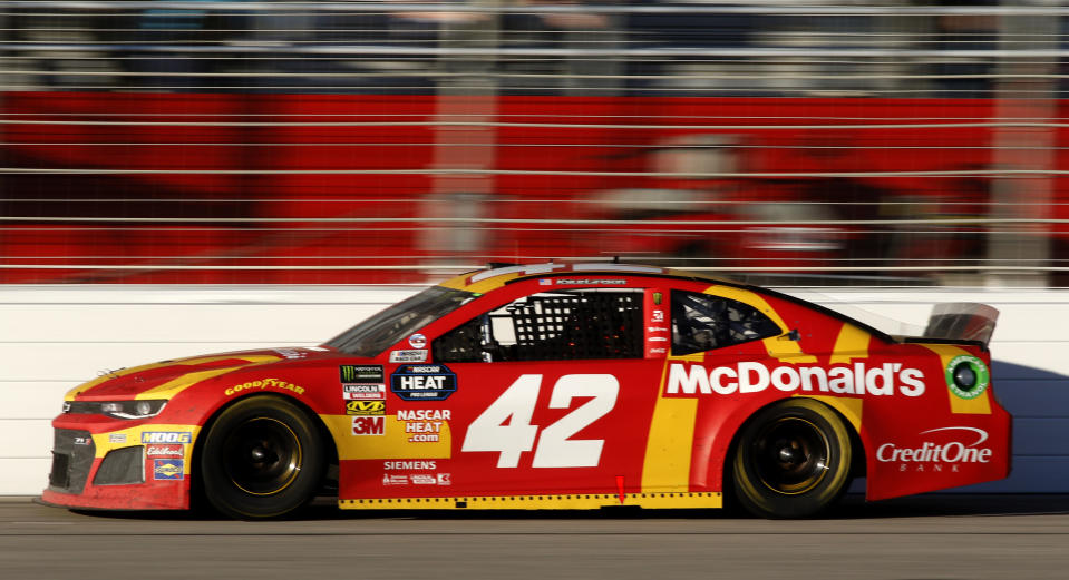 Kyle Larson led 142 laps over the first two stages of Sunday’s race. But he finished 12th after he couldn’t climb through the field following a pit road speeding penalty. (Photo by Jeff Robinson/Icon Sportswire via Getty Images)