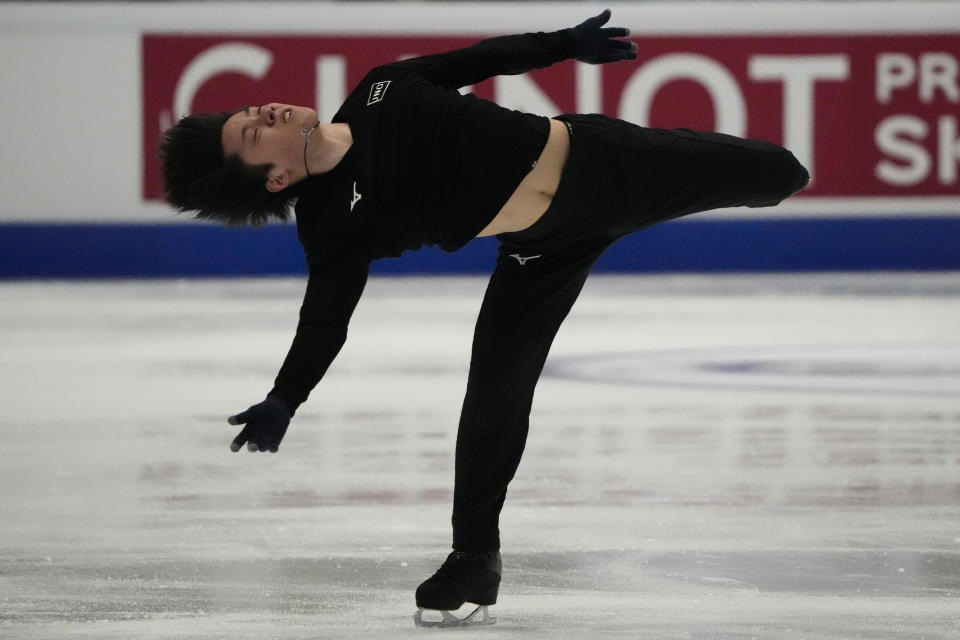 Japan's Shoma Uno practices ahead of the ISU Grand Prix of Figure Skating in Beijing, Wednesday, Dec. 6, 2023. (AP Photo/Ng Han Guan)