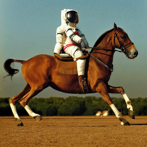 AI圖像生成器透過文字描述「一張太空人正騎著馬的照片」（a photograph of an astronaut riding a horse），就自動生成的圖像。（Photo on WikiCommons）