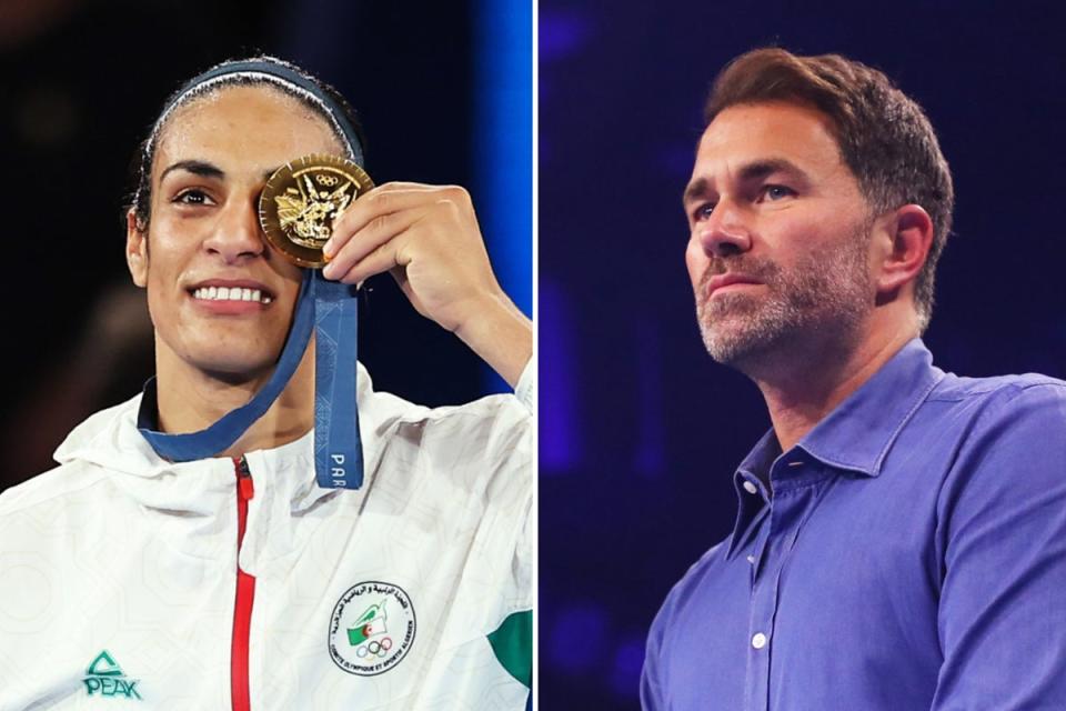 Olympic gold medalist Imane Khelif (left) and boxing promoter Eddie Hearn (Getty Images)