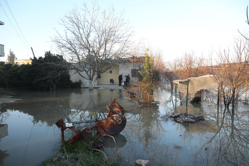 Village of Al-Tloul is flooded as a result of a Syrian dam being opened fearing aftershocks damaging the dam ? according to the Syrian Observatory of Human Rights, in Idlib region, Syria February 9, 2023 in this picture obtained from social media. Mohamed Al-Daher/via REUTERS.  THIS IMAGE HAS BEEN SUPPLIED BY A THIRD PARTY. MANDATORY CREDIT