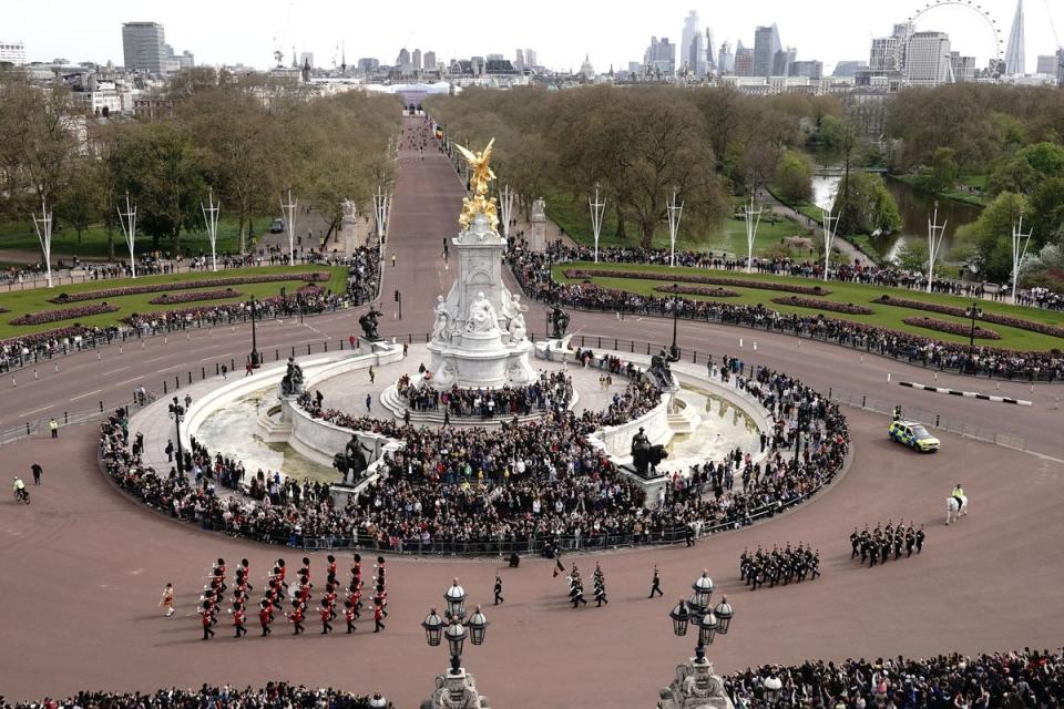 British and French troops during the parade at Buckingham Palace (Aaron Chown/PA Wire)