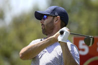 Cameron Tringale watches his tee shot on the fifth hole during the final round of the Valspar Championship golf tournament, Sunday, May 2, 2021, in Palm Harbor, Fla. (AP Photo/Phelan M. Ebenhack)