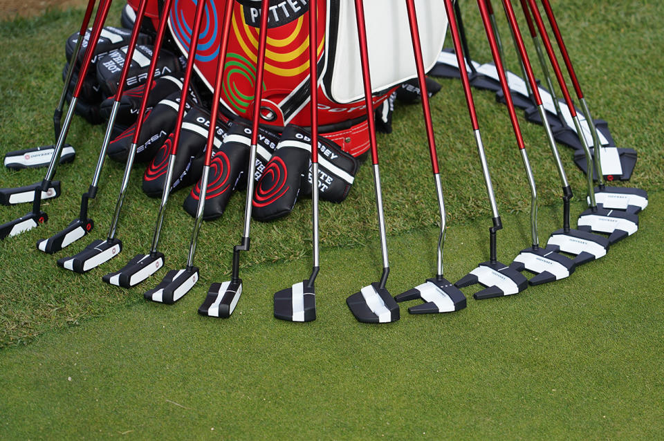 Odyssey putters at the practice area