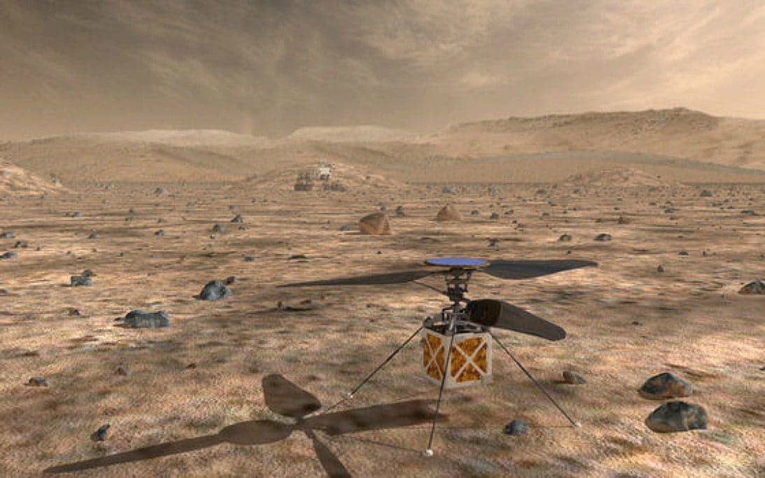 An image produced by Nasa showing how the Mars helicopter would look on the Red Planet - Nasa
