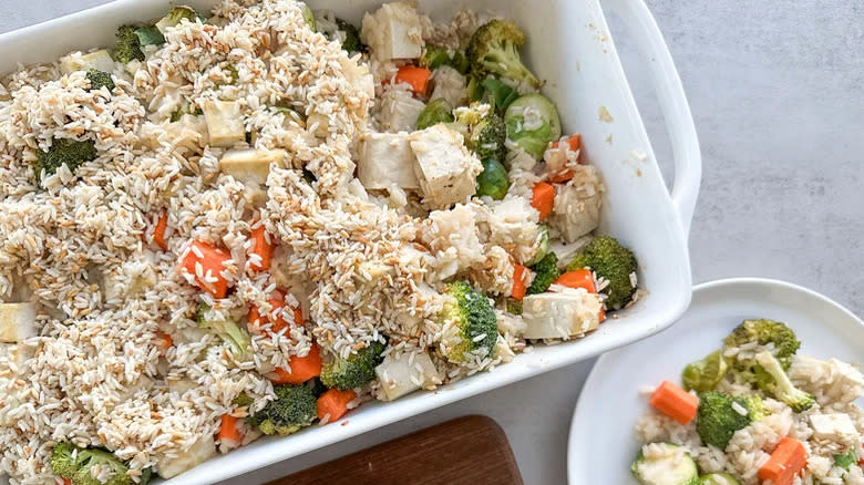Brussels sprouts and tofu bake