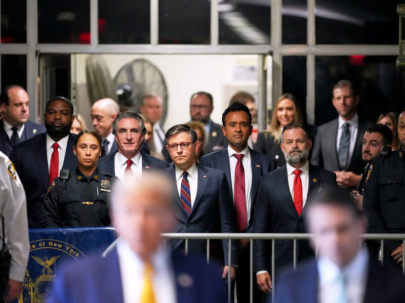 Congressional delegates left their work behind in the nation’s capital to be a spokesperson for the former president who is on trial with 34 counts in New York. (Photo/NPR)