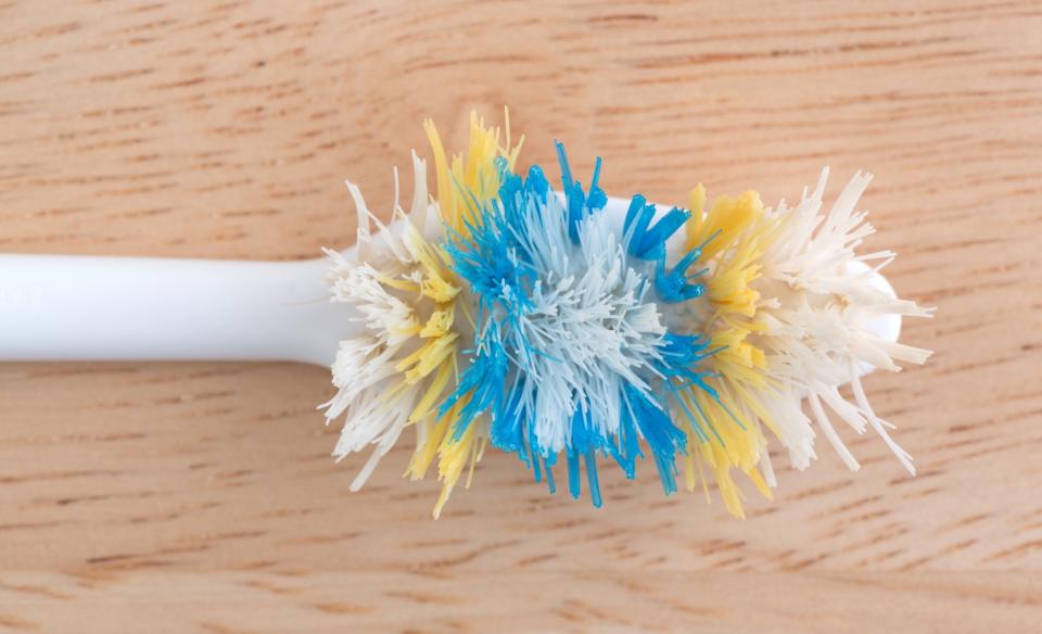 <p>Using an old toothbrush can damage the inside of your mouth. Once the bristles start to erode, you’re likely pressing harder than you should on the brush which can cause the tissue of your gums to become inflamed or even push the gum line down. </p>