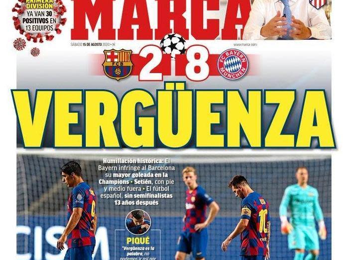 Marca's front page on Saturday morning – 'Shame'