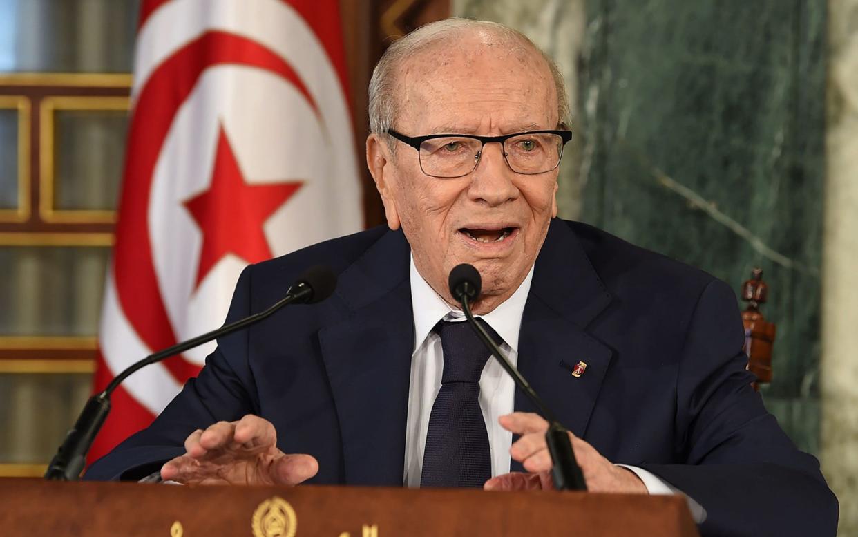 Essebsi appeared feeble in a video released by his office on Monday  - AFP