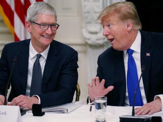 Mr Trump has praised Apple boss Tim Cook, describing him as “a friend of mine” who has “brought a lot of money back into our country” (Reuters/Leah Millis)